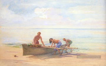Femmes dessinant un canoë John LaFarge Peinture à l'huile